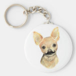 Moustache on a Cute Dog Humour Key Chain