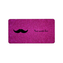 Moustache pink glitter address label