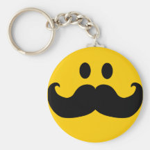 Moustache Smiley (Customizable background colour) Keychains