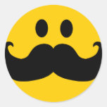 Moustache Smiley (Customizable background colour) Round Sticker