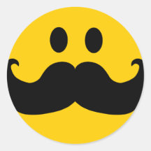 Moustache Smiley (Customizable background colour) Round Sticker