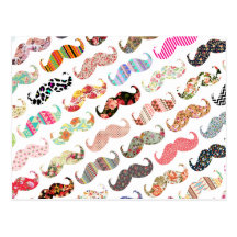 Moustaches colorées Girly drôles de motifs Carte Postale