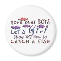 MOVE OVER BOYS GIRLS FISHING FRIDGE MAGNET