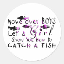 MOVE OVER BOYS GIRLS FISHING ROUND STICKERS