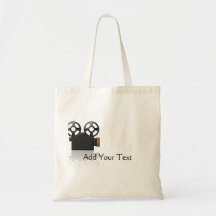Movie Camera in Black and Gold on White Canvas Bags