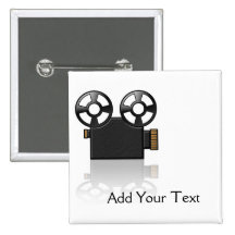 Movie Camera in Black and Gold on White Buttons