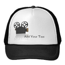 Movie Camera in Black and Gold on White Trucker Hats