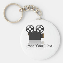 Movie Camera in Black and Gold on White Key Chains