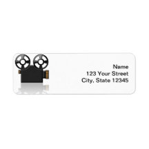 Movie Camera in Black and Gold on White Custom Return Address Labels