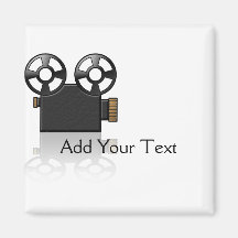 Movie Camera in Black and Gold on White Fridge Magnets