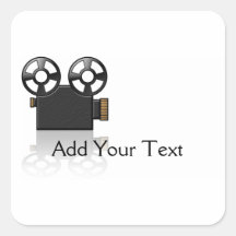 Movie Camera in Black and Gold on White Square Stickers