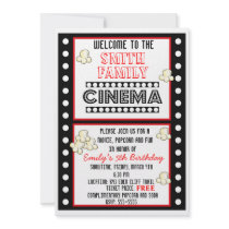 Movie Night Film Strip Popcorn Birthday Invitation