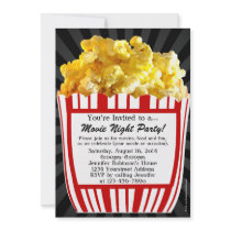 Movie Night Popcorn Custom Party Invitations