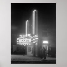 Movie Theater at Night, Greensboro, Georgia 1940s Print