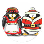 Mr. and Mrs. Santa Claus Penguin Round Stickers
