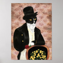 Mr Darcy Cat Holding Rose Print