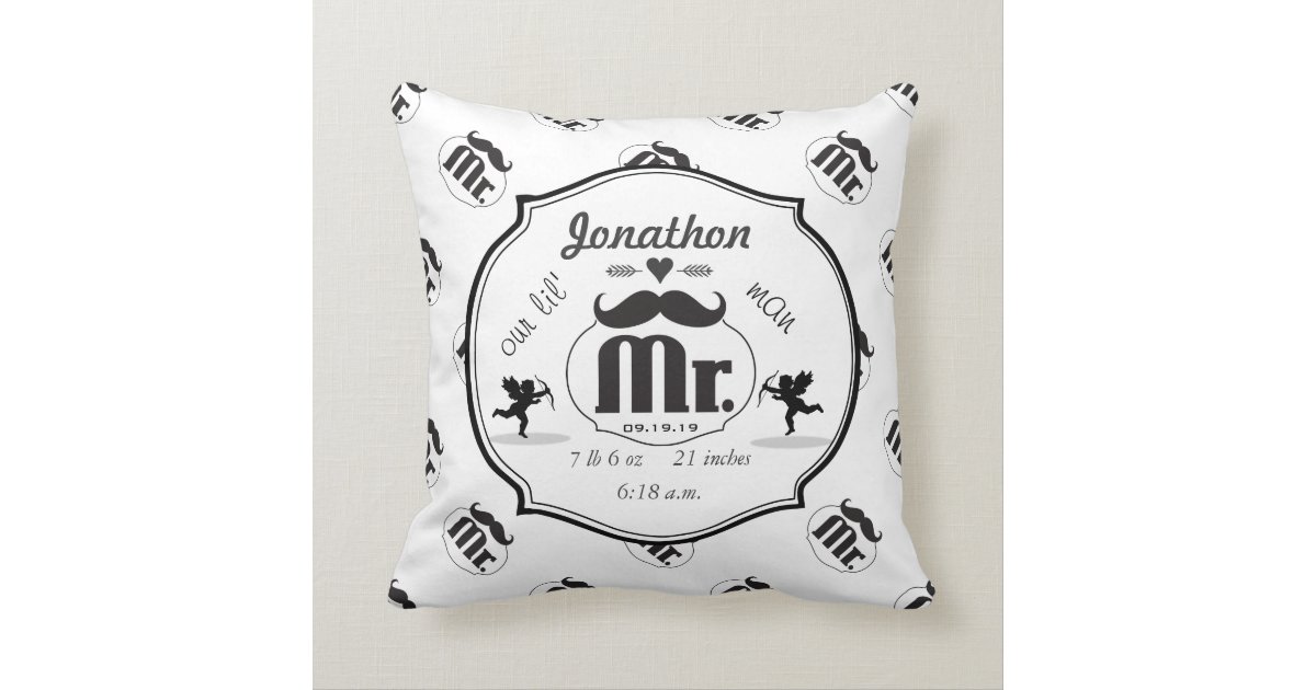Mr. Moustache Lil Man Baby Boy Stats Throw Pillows Zazzle