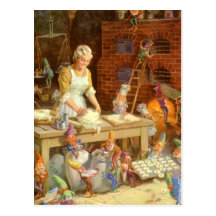 Mrs. Claus Bakes Cookies with Santa's Elves Post Cards