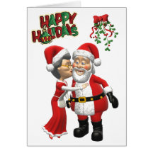 Mrs Claus kissing Santa Card