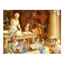 Mrs.Claus &  Santa's Elves Bake Christmas Cookies Postcard