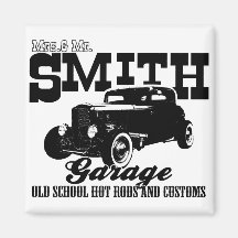 Mrs.& Mr. Smith Hot-Rod Garage Refrigerator Magnet