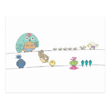 Ms. Bikini & Birds On A Line Postcard