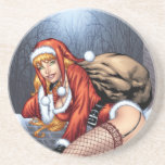 Ms Claus On The Rooftop Delivering Santas Presents coasters