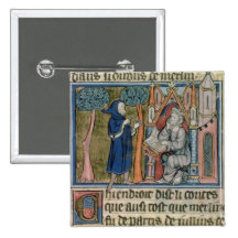 Ms Fr. 95 f.268 Merlin dictates the story to Blais Pinback Button