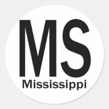 MS Mississippi plain black Round Stickers