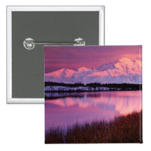 Mt. Denali at sunset from Reflection Pond Pinback Button