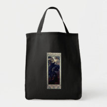 mucha art deco night star black dress woman tote bags