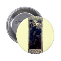 mucha art deco night star black dress woman pinback buttons