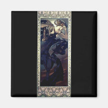 mucha art deco night star black dress woman fridge magnet
