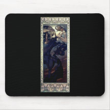 mucha art deco night star black dress woman mousepads
