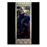 mucha art deco night star black dress woman post card