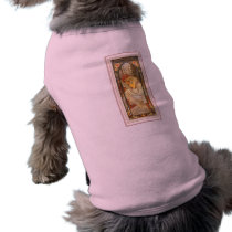 Mucha art deco poster lady female long dress doggie tee shirt