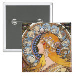 Mucha Art Nouveau Button -  Zodiac  - La Plume