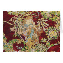 Mucha Art Nouveau Card: Woman With Daisy
