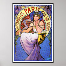 Mucha Art Nouveau Poster:  Los Cigarrillos Paris