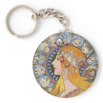Mucha Art Nouveau Poster -  Zodiac  - La Plume Key Chains