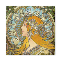 Mucha Art Nouveau Poster -  Zodiac  - La Plume Fridge Magnets