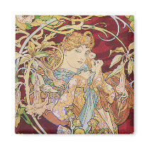 Mucha Art Nouveau: Woman With Daisy Magnets