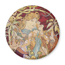 Mucha Art Nouveau: Woman With Daisy Magnets