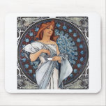 Mucha art white dress woman spoon cup mouse pads