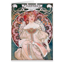 Mucha Champenois paris pink dress lady art deco Greeting Cards