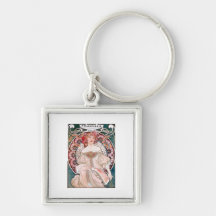 Mucha Champenois paris pink dress lady art deco Keychains
