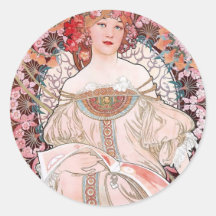 Mucha Champenois paris pink dress lady art deco Sticker
