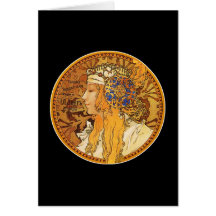 Mucha - femme avec des bijoux - art vintage carte de vœux
