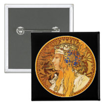 Mucha - femme avec des bijoux - art vintage pin's