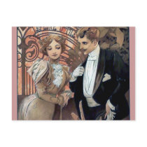 Mucha flirt woman man romantic love postcard